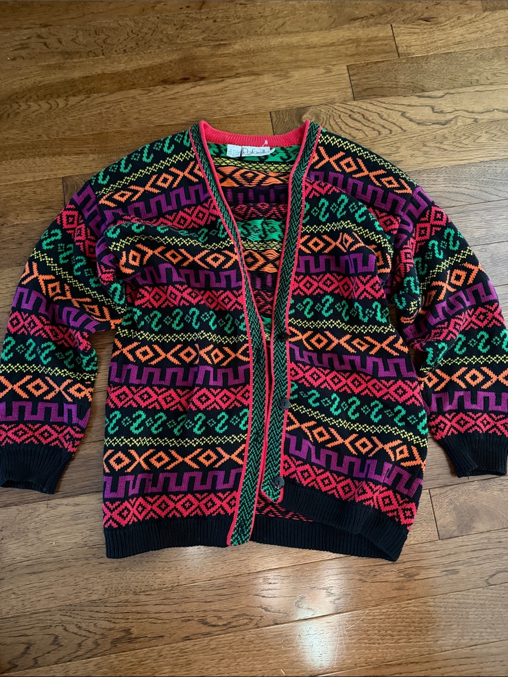 Rafaella cotton Colorful Geometric Open Cardigan Sweater - Multicolor size L